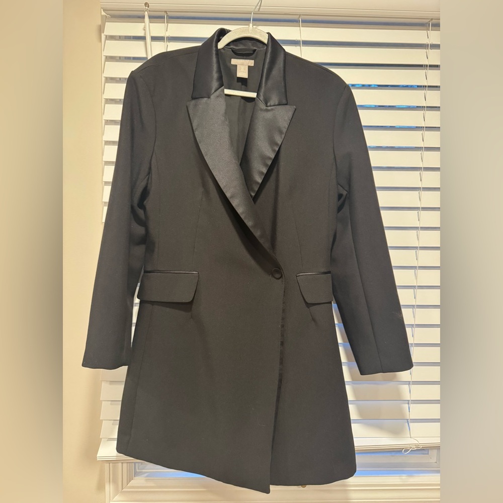 H&M Black Satin-Lapel Women's Blazer Dress